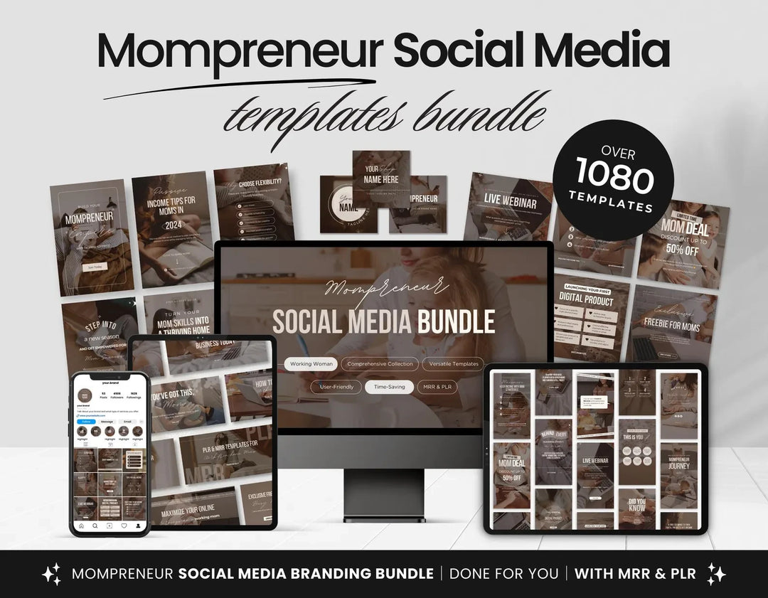 Mompreneur Social Media Templates Bundle with PLR & MRR, Faceless Mom Instagram,