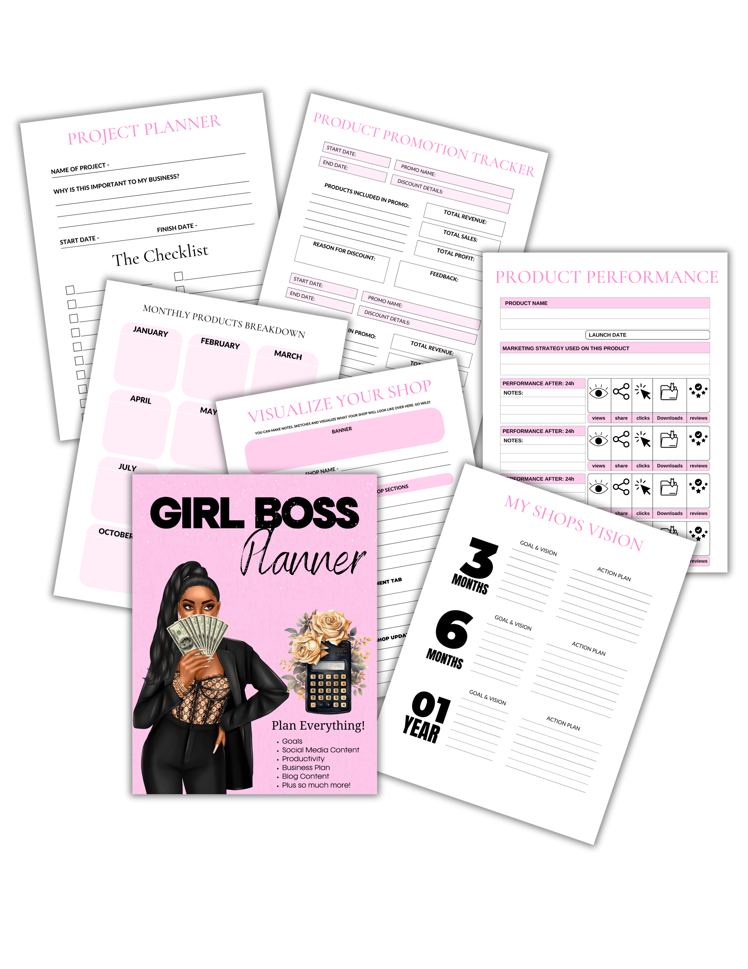 GIRL BOSS Printable Editable Planner Bundle {80+ Page}