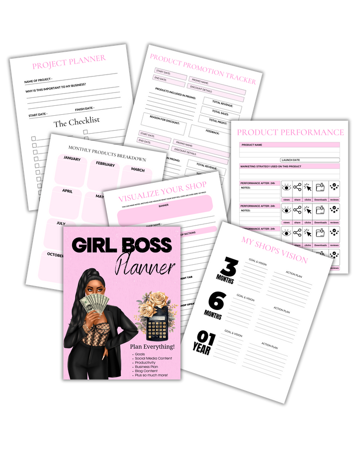 GIRL BOSS Printable Editable Planner Bundle {80+ Page}