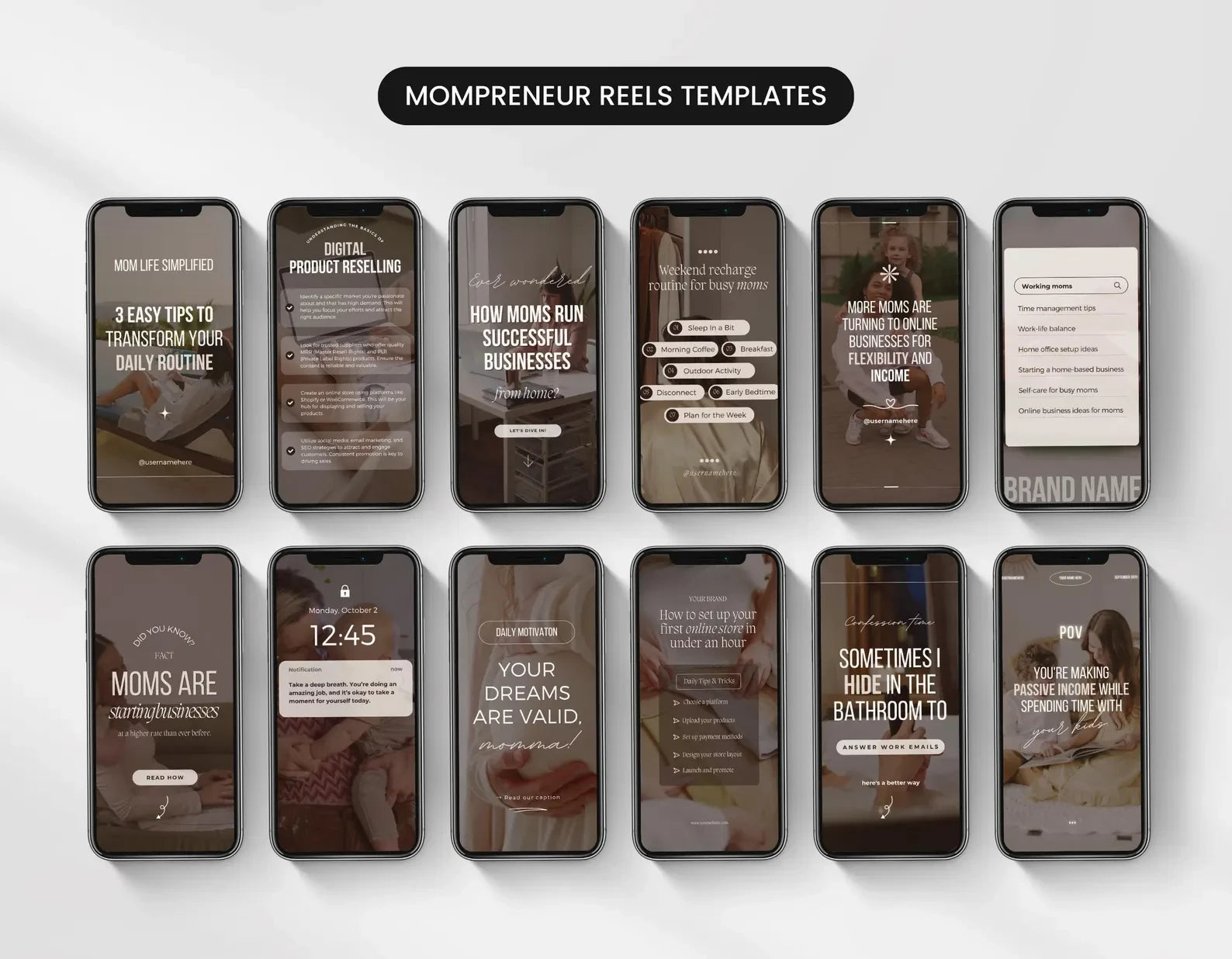 Mompreneur Social Media Templates Bundle with PLR & MRR, Faceless Mom Instagram,