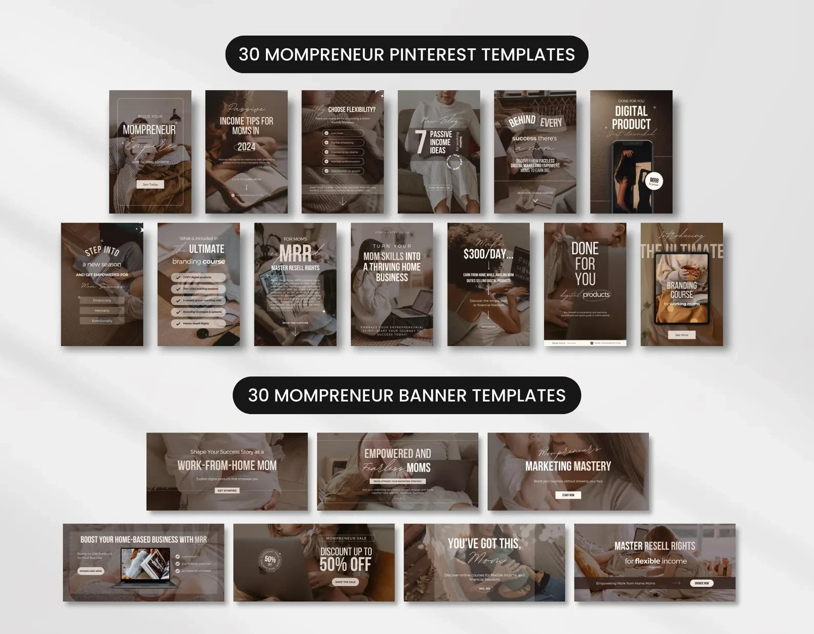 Mompreneur Social Media Templates Bundle with PLR & MRR, Faceless Mom Instagram,